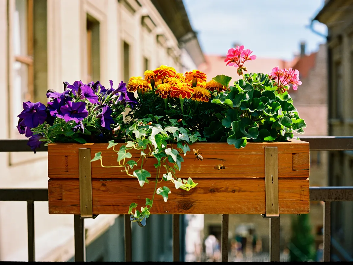 Balcony planter design with colorful flowers